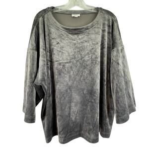 Purejill Gray Velvet Velour Boxy Women's Blouse Size Large Party Holiday
